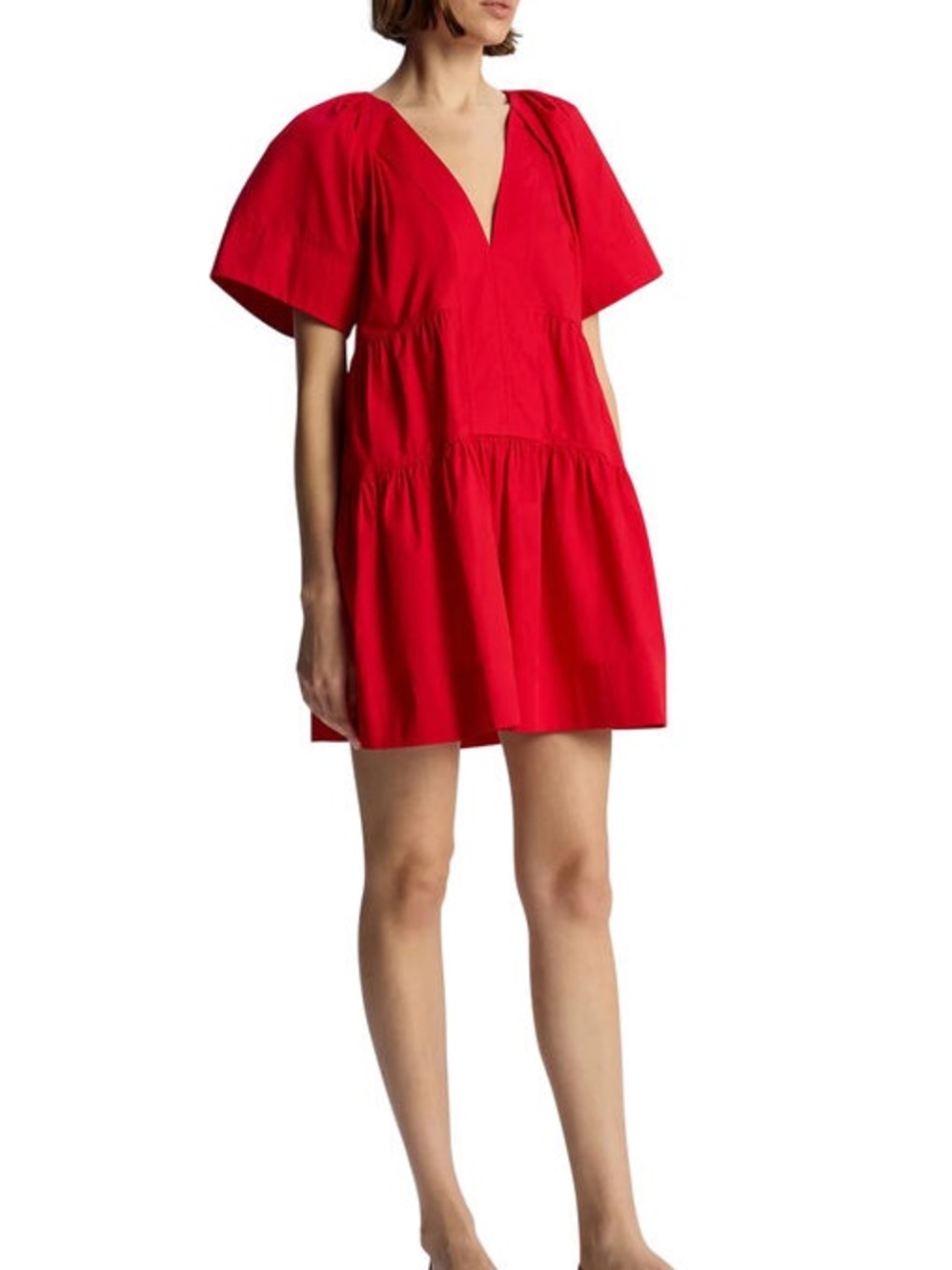 A.L.C. Camila Tiered Cotton Poplin Minidress In Red Worn Once